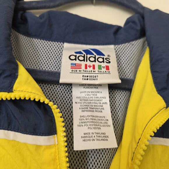 Vintage Adidas Tracksuit Jacket Men Medium M Windbreaker Yellow Blue Embroidered - Picture 8 of 10